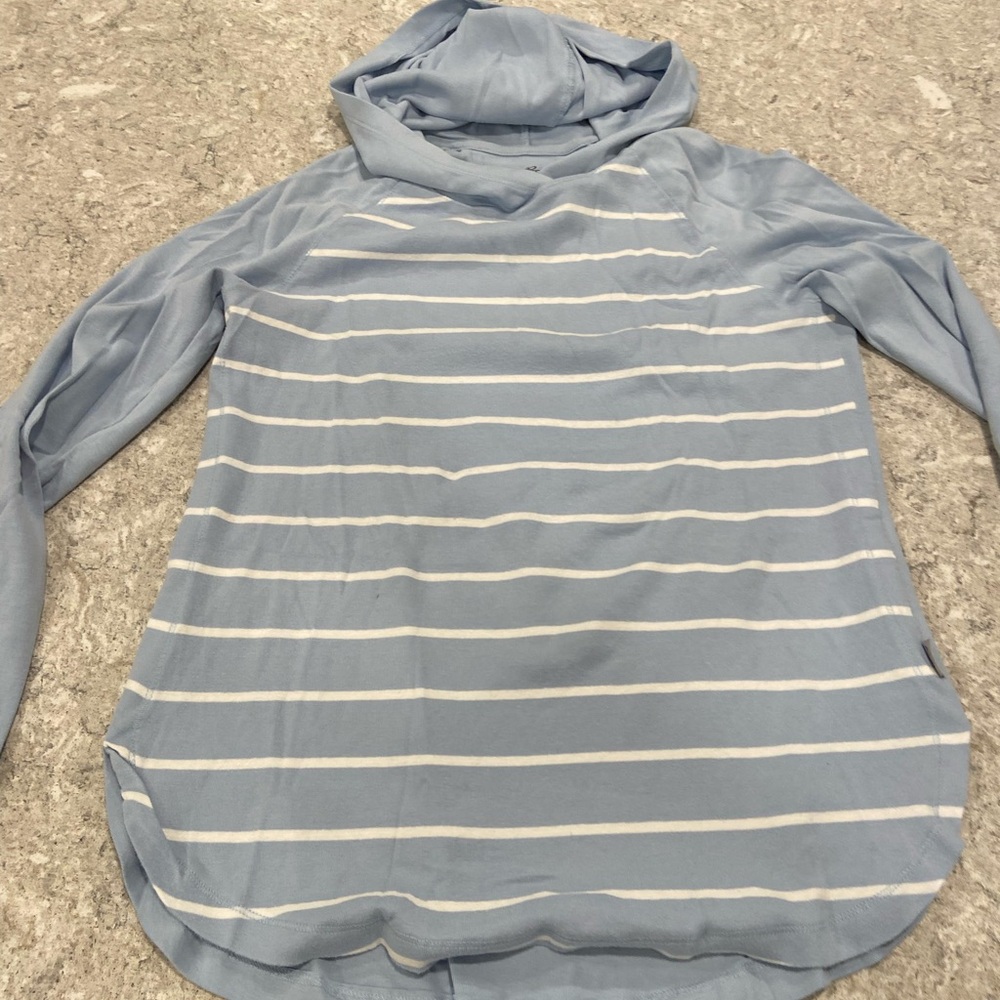 Eddie Bauer Light Blue and White Striped Hoodie